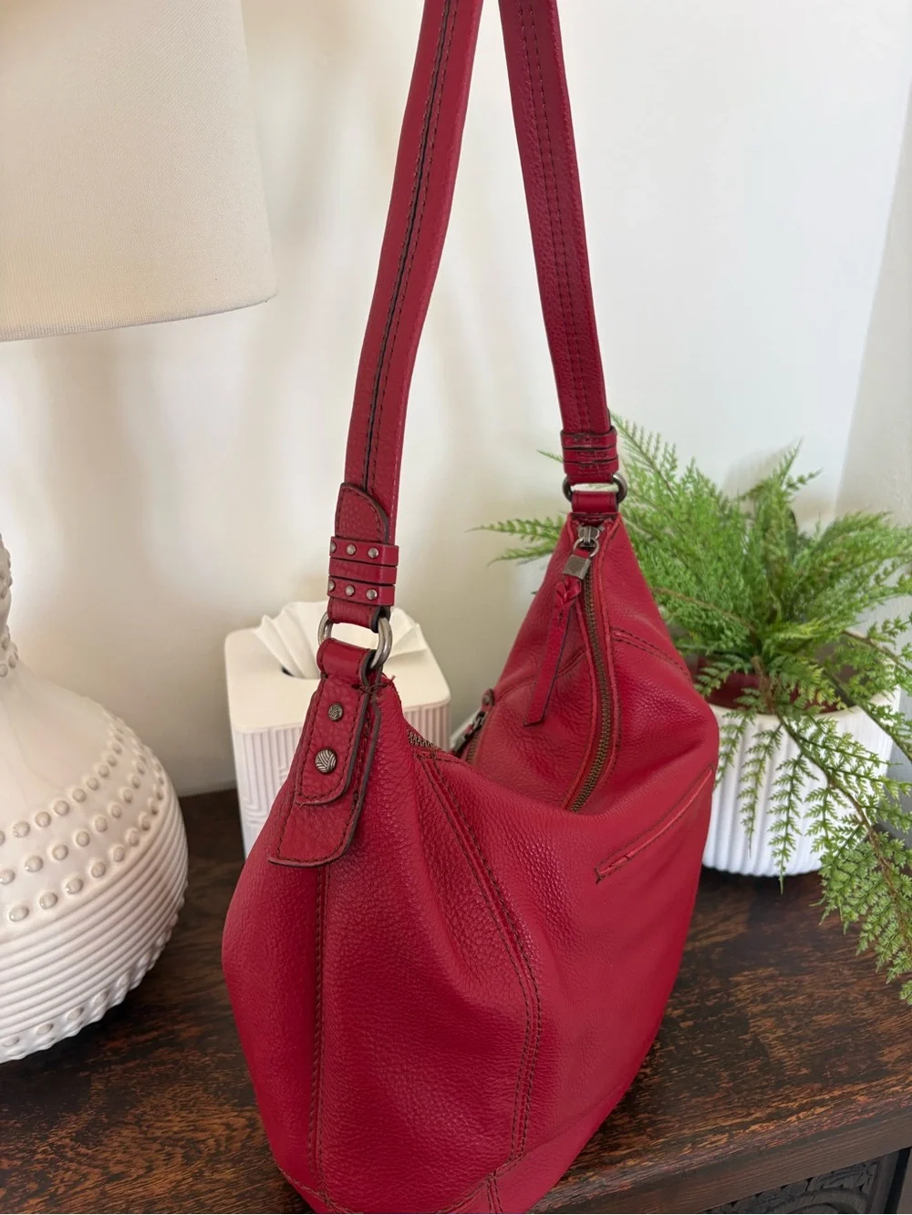 The Sak Sequoia Red Leather Shoulder Hobo Bag